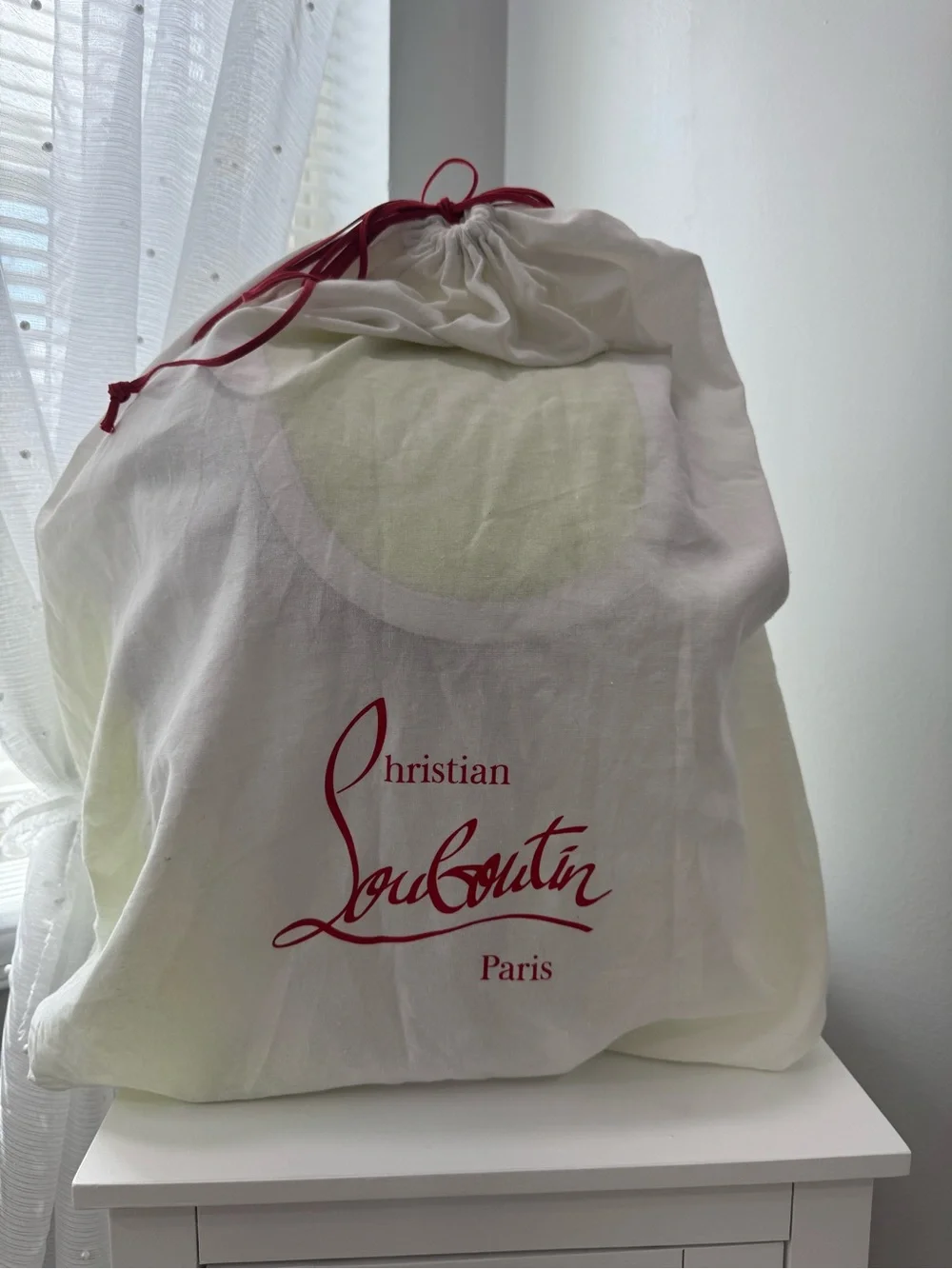 Christian Louboutin White and Neon Yellow Drawstring Backpack